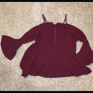 (3/$25) Lovesick Cold-Shoulder Bell-Sleeve Top